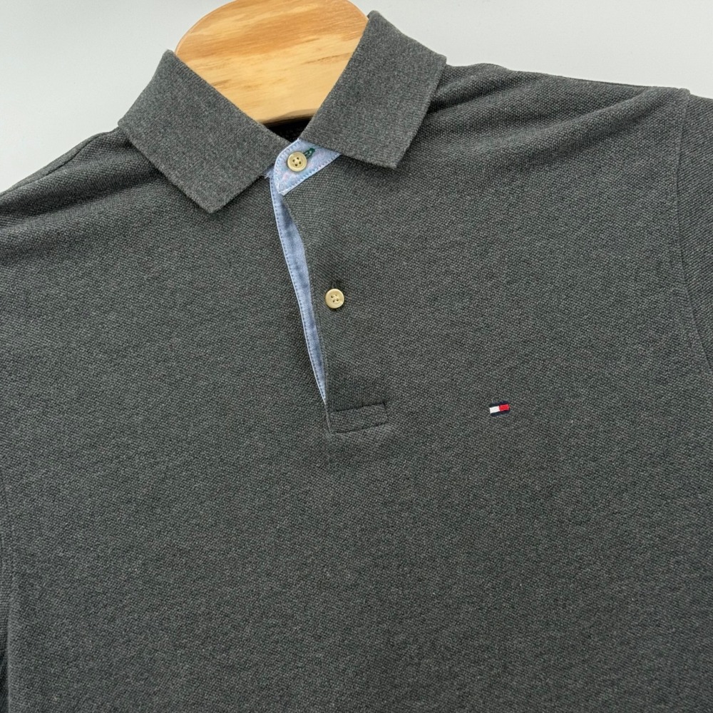 Vintage Y2K Tommy‎ Hilfiger Polo Shirt Long Sleeve Gray Men's Small S Cotton